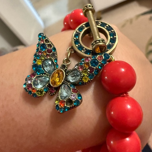 Heidi Daus Red Beaded Bracelet with Multicolor Butterfly - Picture 5 of 9